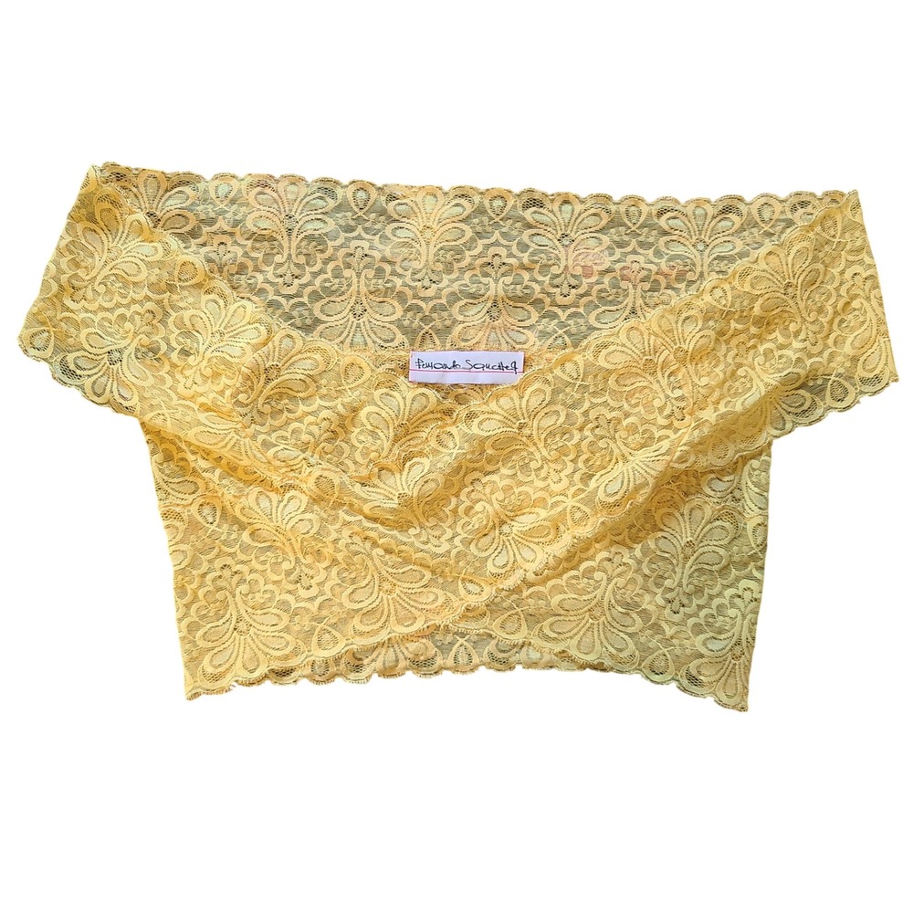 VTG Fernando Sanchez Off Shoulder Lace Crop Top Womens M Yellow Floral Bardot